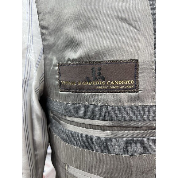 J Hilburn Vitale Barberis Men 36R Blazer European Fit Gray Wool Glen Plaid - Picture 10 of 16